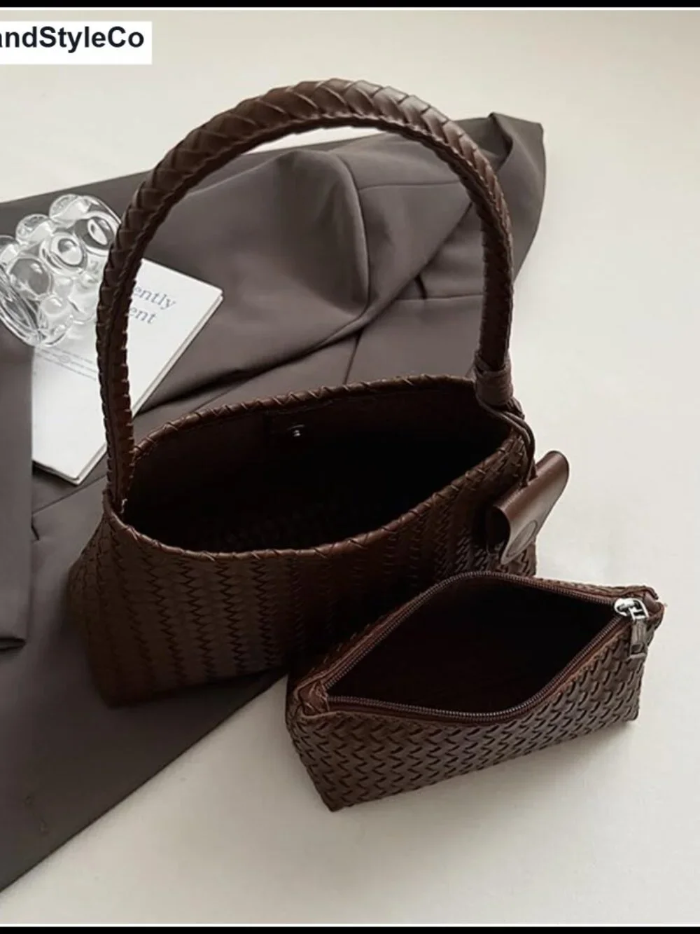 Woven Faux Leather Hobo Bag Women Slouchy Shoulder Purse Vegan Leather Tote